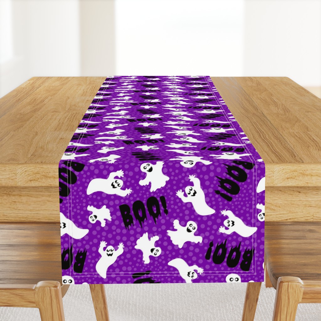 Large Scale White Spooky Halloween Ghosts on Purple