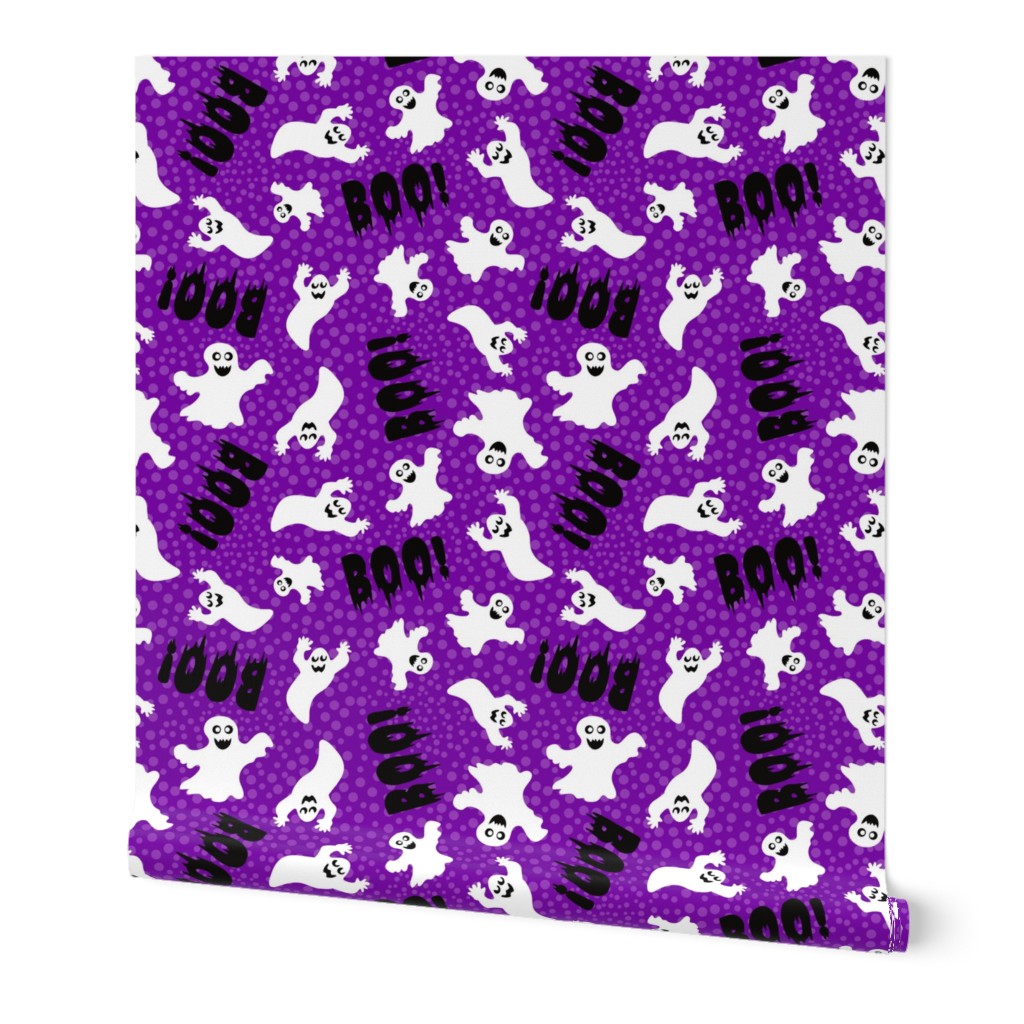 Large Scale White Spooky Halloween Ghosts on Purple