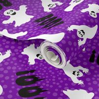 Large Scale White Spooky Halloween Ghosts on Purple