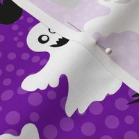 Large Scale White Spooky Halloween Ghosts on Purple