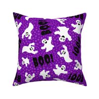 Large Scale White Spooky Halloween Ghosts on Purple