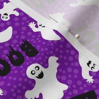 Medium Scale White Spooky Halloween Ghosts on Purple