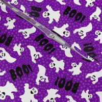 Medium Scale White Spooky Halloween Ghosts on Purple