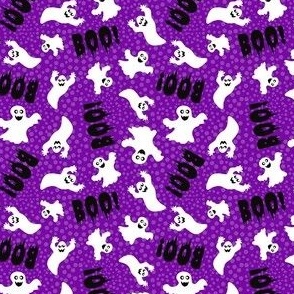 Small Scale White Spooky Halloween Ghosts on Purple