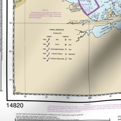 NOAA Lake Erie nautical chart #14820, 42x29",  one per yard for narrow fabrics 