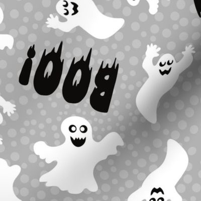 Large Scale White Spooky Halloween Ghosts on Grey