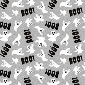 Small Scale White Spooky Halloween Ghosts on Grey
