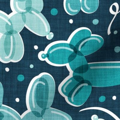 Normal scale // Let's pawty! // nile blue background monochromatic aqua mint and teal fun party balloon dogs and confetti