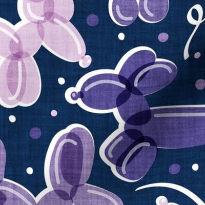 Normal scale // Let's pawty! // midnight blue background monochromatic violet grape and purple fun party balloon dogs and confetti