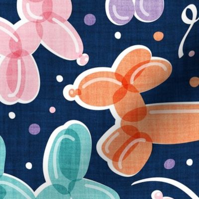 Normal scale // Let's pawty! // midnight blue background multicoloured orange pink red violet and mint fun party balloon dogs and confetti
