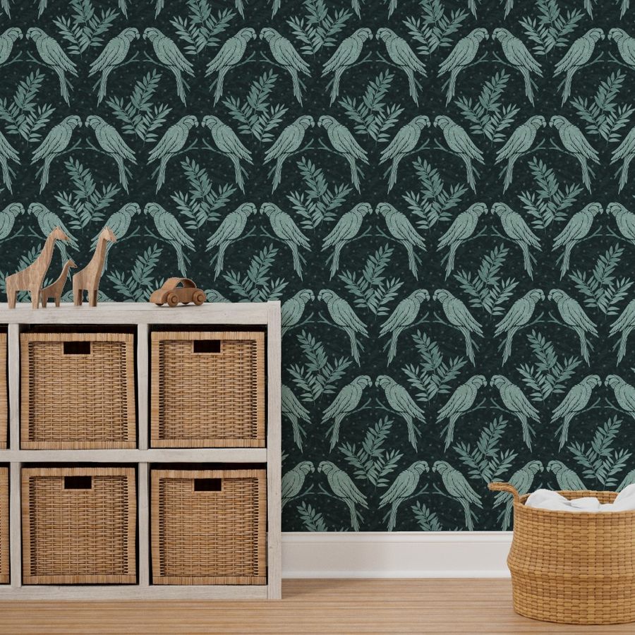 Jungle Bird - Medium - Teal Green Wallpaper | Spoonflower