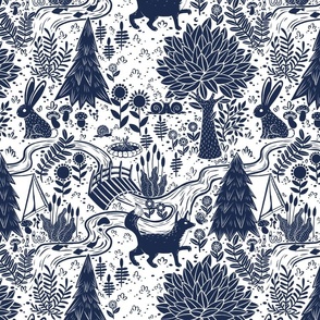 forest animals - big scale - navy