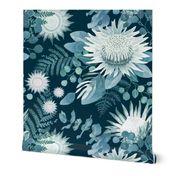 King Protea - navy blue floral 18 inch (large) 24 inch wallpaper