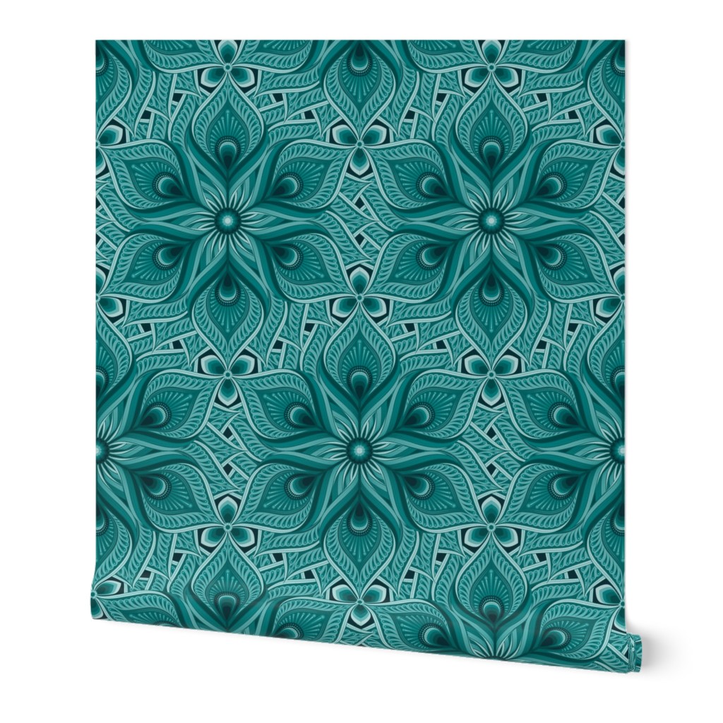 small // Hexagonal flower in Monochromatic teal