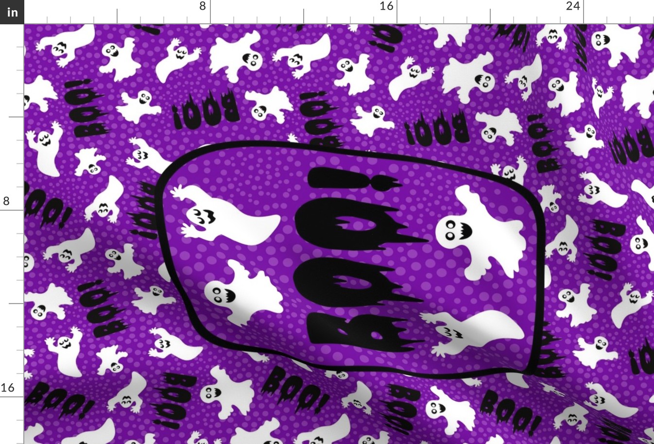 Large 27x18 Fat Quarter Panel Boo! White Creepy Halloween Ghosts for Tea Towel or Wall Hanging on Purple
