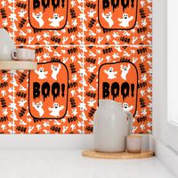 14x18 Panel for DIY Garden Flag Wall Hanging or Hand Towel Boo! White Creepy Halloween Ghosts on Orange