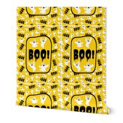 14x18 Panel for DIY Garden Flag Wall Hanging or Hand Towel Boo! White Creepy Halloween Ghosts on Golden Yellow