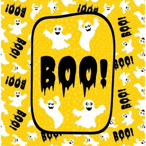 14x18 Panel for DIY Garden Flag Wall Hanging or Hand Towel Boo! White Creepy Halloween Ghosts on Golden Yellow