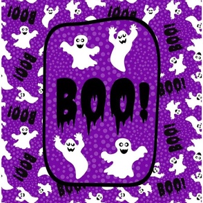  14x18 Panel for DIY Garden Flag Wall Hanging or Hand Towel Boo! White Creepy Halloween Ghosts on Purple