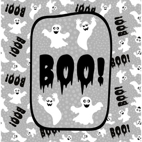  14x18 Panel for DIY Garden Flag Wall Hanging or Hand Towel Boo! White Creepy Halloween Ghosts on Grey