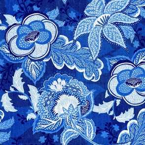 Royal Blue Floral Chintz LS