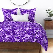 Monocrome magical purple moths with crescent moon and floral elements
