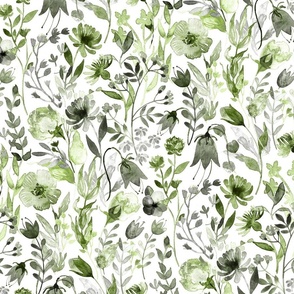 Watercolor Floral in Green   