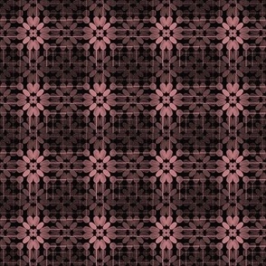 PFLR18 - Pixelated Floral Lace in Mauve on Black - 2 inch repeat