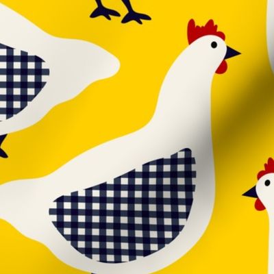 Large // Cheerful Checkered Chickens: Country Farmhouse Animals - Yellow 