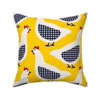 Large // Cheerful Checkered Chickens: Country Farmhouse Animals - Yellow 