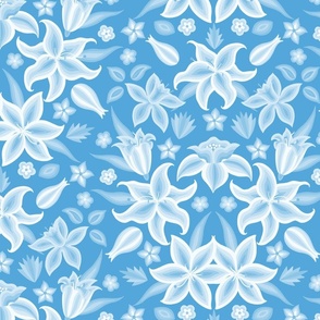 Embroidered Lilies XL wallpaper scale in blue by Pippa Shaw