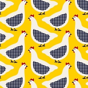 Medium // Cheerful Checkered Chickens: Country Farmhouse Animals - Yellow 