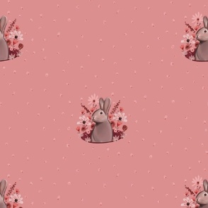 Monochromatic Bunny Ditsy Dots with Flowers