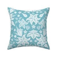 Embroidered Lilies XL wallpaper scale in teal by Pippa Shaw