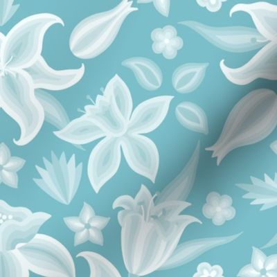 Embroidered Lilies XL wallpaper scale in teal by Pippa Shaw
