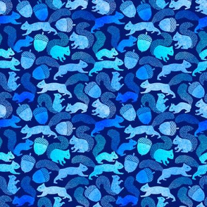 Squirrels and Acorns in blues