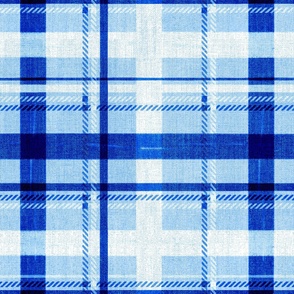 White Blue Monochrome Plaid Large Scale