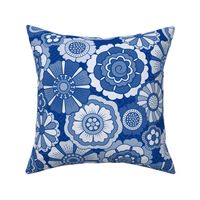 Monochrome flowers in Royal Blue 1970s style