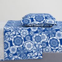 Monochrome flowers in Royal Blue 1970s style