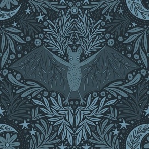 Midnight Bats - monochrome blue botanical - medium/large