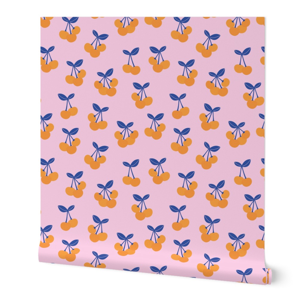 Fruit garden - Cherry blossom summer fruit colorful sugar snack navy blue orange on pink