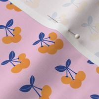 Fruit garden - Cherry blossom summer fruit colorful sugar snack navy blue orange on pink