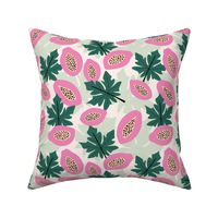 Fruit garden - lush papaya jungle and leaves fruit garden summer design pink soft sage green pine