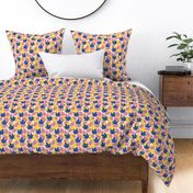 Fruit garden - lush papaya jungle and leaves fruit garden summer design pink yellow navy blue