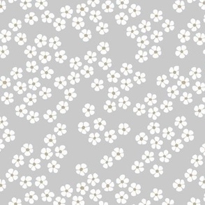 Little white scandinavian minimalist ditsy flower on soft gray
