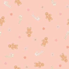 Christmas Holiday Merry and Bright Gingerbread Men Candy Cane-Pink