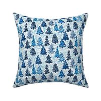 winter tree farm watercolor Christmas trees blue small scale