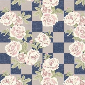Victorian Rose Garden, Blue Checkerboard by Brittanylane