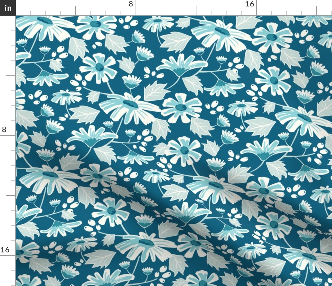 Retro Daisies in Teal