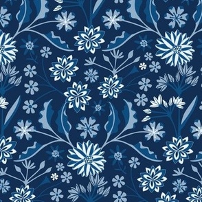 Jaipur Modern Chintz Floral Cottage Botanical in Monochromatic Cobalt Navy Blue - SMALL Scale - UnBlink Studio by Jackie Tahara